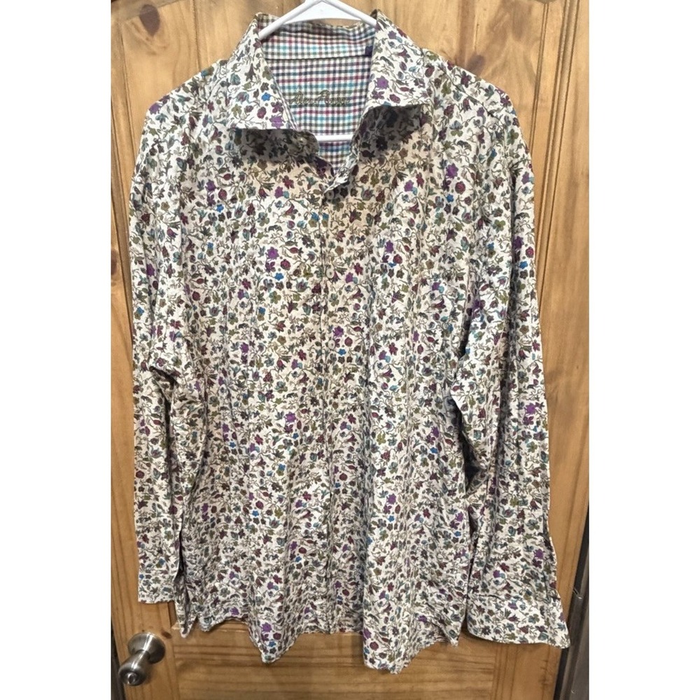 Alan Flusser Floral Button Front Shirt Men's XL 100% Cotton Cottagecore Casual